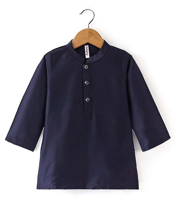 Babyhug 100% Cotton Woven Full Sleeves Kurta & Pyjama Set With Brocade Jacket Floral Print - Navy Blue