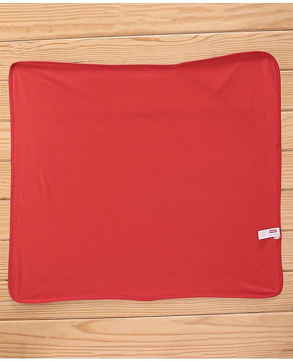 Babyhug Cotton Knit Hooded Bath Towel Penguin Embroidery L 80 x B 70 cm - Red