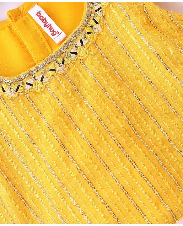 Babyhug Woven Sleeveless Sequin Embroidered Top & Pant Set with Dupatta- Yellow