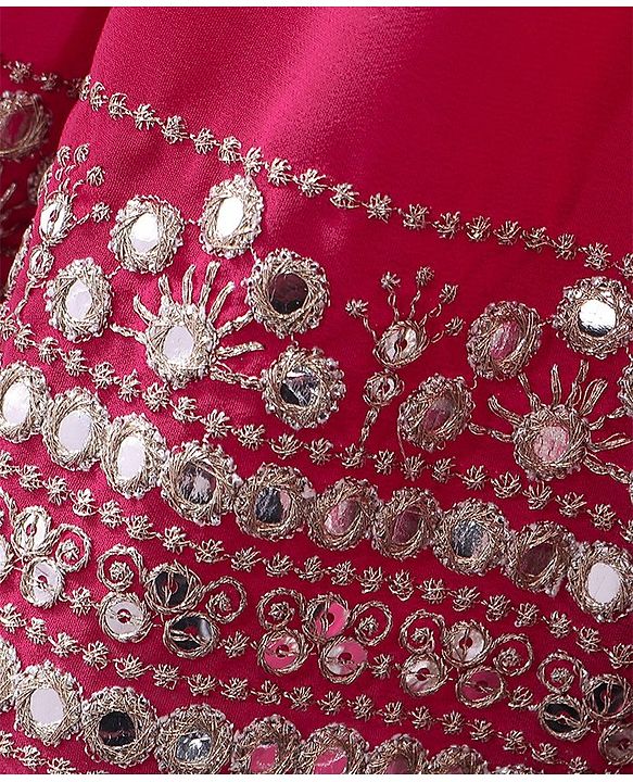 Babyhug Cotton Three Fourth Sleeve Choli With Abla Work Lehenga And Dupatta - Fuschia & Navy Blue