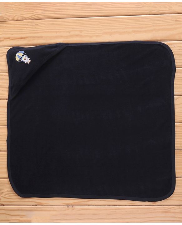 Babyhug Cotton Terry Knit Towel with Hood Bear Applique L 76.2 x B 76.2 cm - Navy Blue