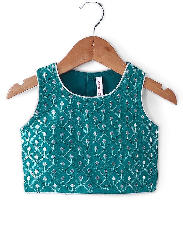 Babyhug Sleeveless Embroidered Choli & Lehenga Set With Dupatta - Teal Green