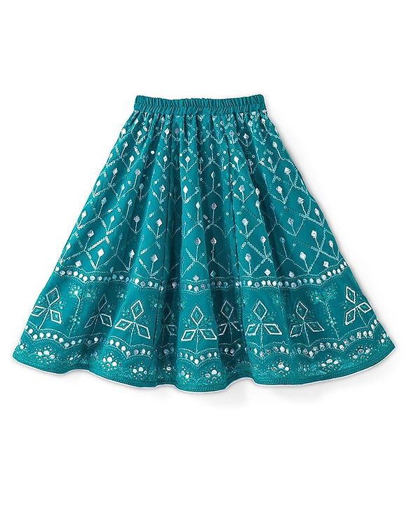 Babyhug Sleeveless Embroidered Choli & Lehenga Set With Dupatta - Teal Green