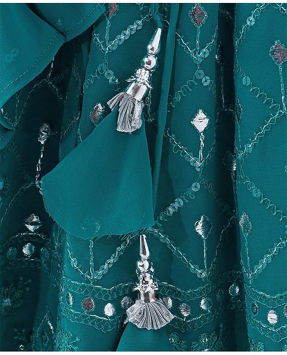 Babyhug Sleeveless Embroidered Choli & Lehenga Set With Dupatta - Teal Green