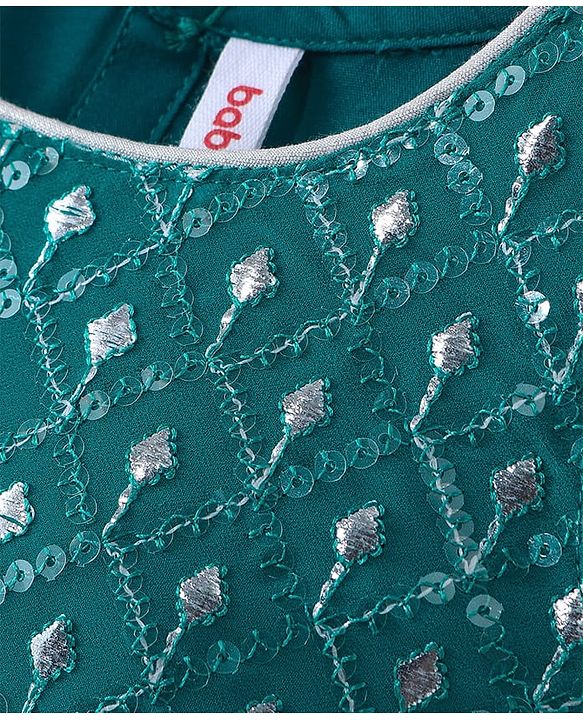 Babyhug Sleeveless Embroidered Choli & Lehenga Set With Dupatta - Teal Green