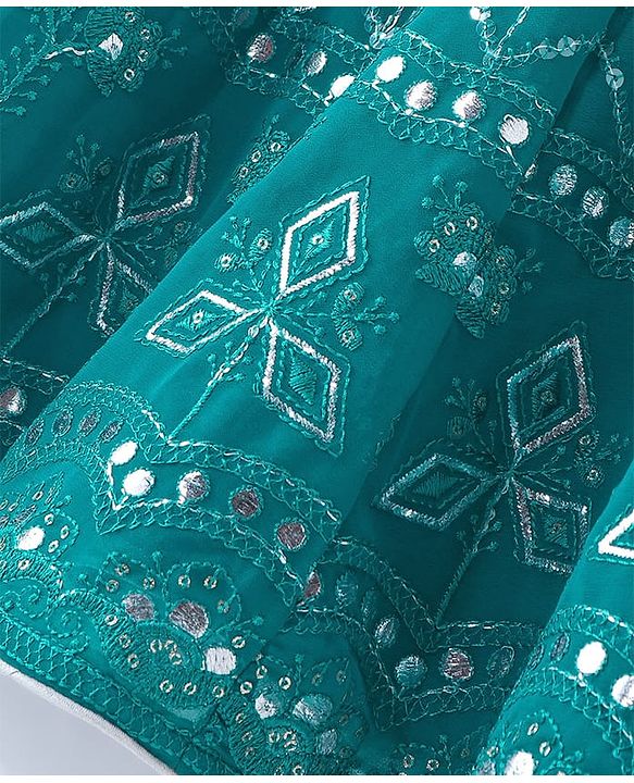 Babyhug Sleeveless Embroidered Choli & Lehenga Set With Dupatta - Teal Green