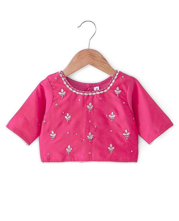 Babyhug Three Fourth Sleeves Floral Embroidered Choli & Lehenga Set With Dupatta - Fuchsia