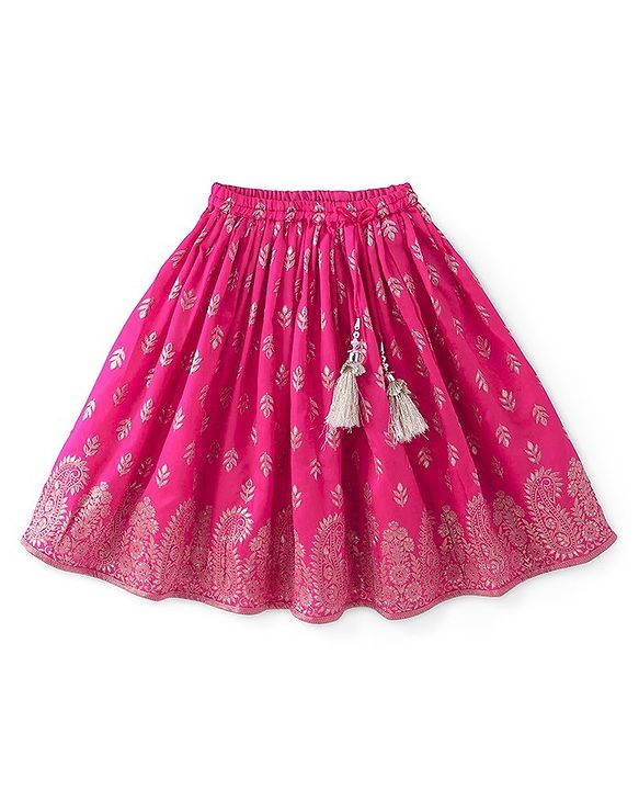 Babyhug Three Fourth Sleeves Floral Embroidered Choli & Lehenga Set With Dupatta - Fuchsia