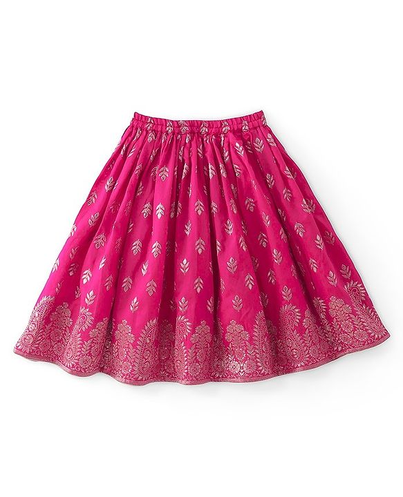 Babyhug Three Fourth Sleeves Floral Embroidered Choli & Lehenga Set With Dupatta - Fuchsia