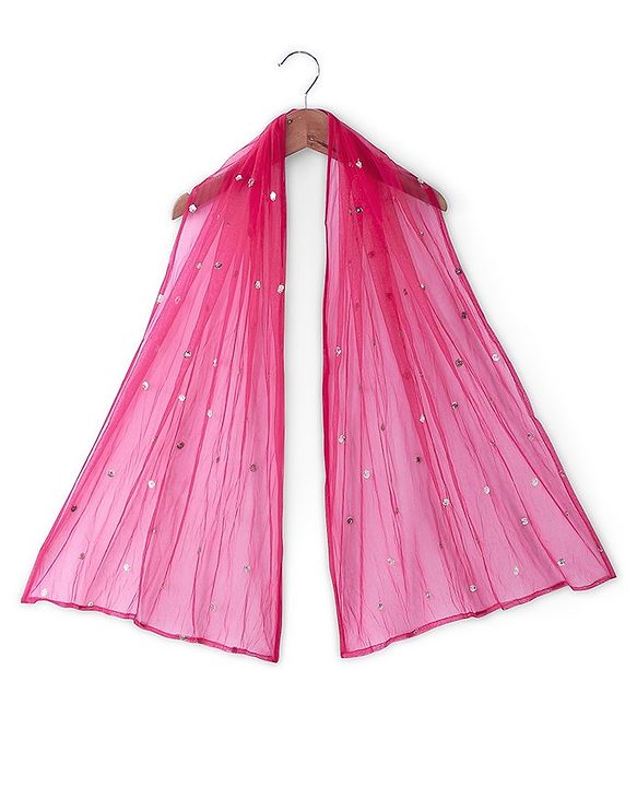 Babyhug Three Fourth Sleeves Floral Embroidered Choli & Lehenga Set With Dupatta - Fuchsia