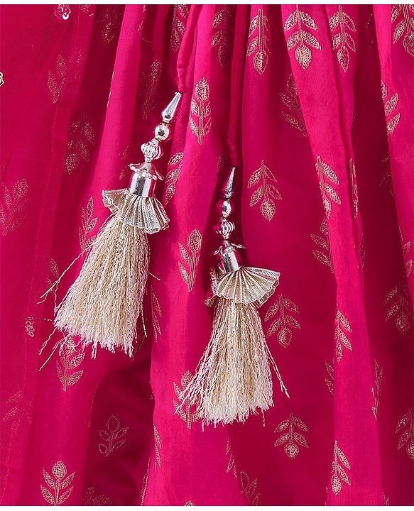 Babyhug Three Fourth Sleeves Floral Embroidered Choli & Lehenga Set With Dupatta - Fuchsia