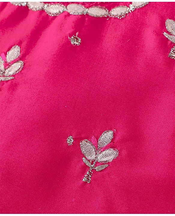 Babyhug Three Fourth Sleeves Floral Embroidered Choli & Lehenga Set With Dupatta - Fuchsia