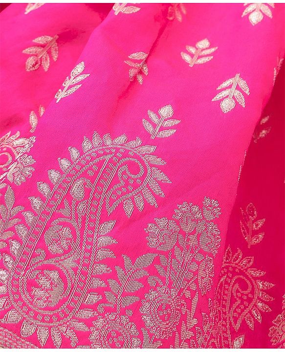 Babyhug Three Fourth Sleeves Floral Embroidered Choli & Lehenga Set With Dupatta - Fuchsia