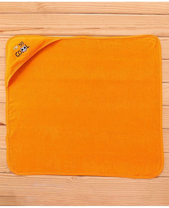 Babyhug Terry Knit Hooded Bath Towel Text & Kitty Embroidery L 76 x B 76 cm - Orange