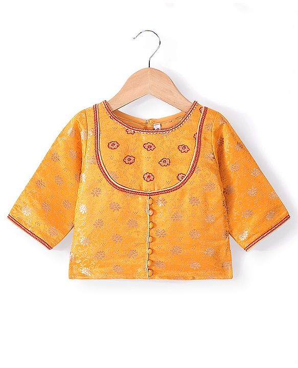 Babyhug Woven Three Fourth Lehenga Choli And Dupatta Floral Embroidered - Orange & Red