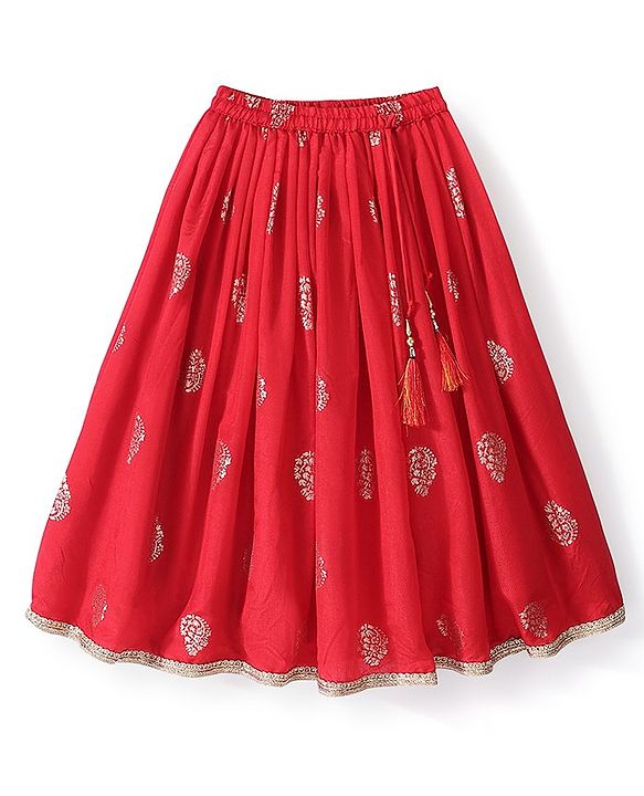 Babyhug Woven Three Fourth Lehenga Choli And Dupatta Floral Embroidered - Orange & Red