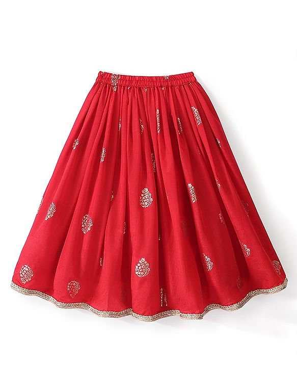 Babyhug Woven Three Fourth Lehenga Choli And Dupatta Floral Embroidered - Orange & Red