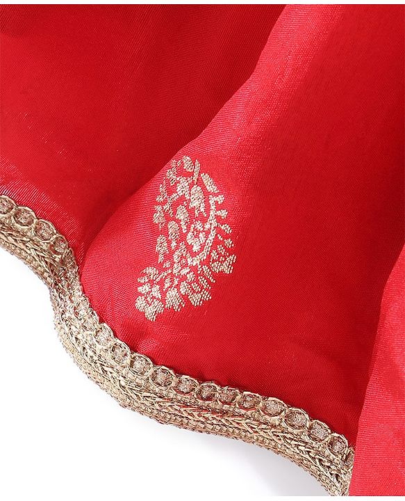 Babyhug Woven Three Fourth Lehenga Choli And Dupatta Floral Embroidered - Orange & Red