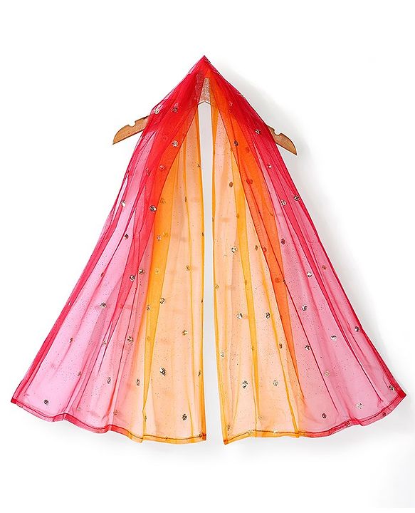 Babyhug Woven Three Fourth Lehenga Choli And Dupatta Floral Embroidered - Orange & Red