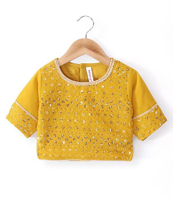 Babyhug Woven Three Fourth Lehenga Choli And Dupatta Floral Embroidery & Sequine Detailing - Yellow