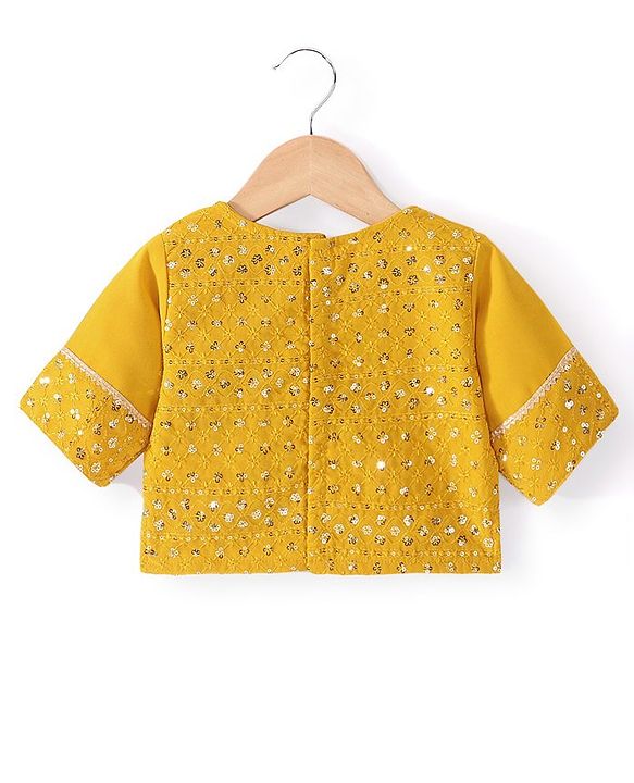 Babyhug Woven Three Fourth Lehenga Choli And Dupatta Floral Embroidery & Sequine Detailing - Yellow