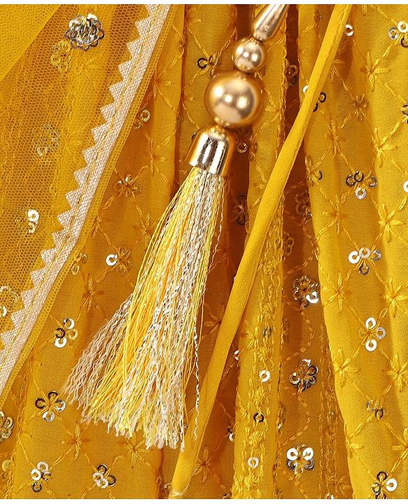 Babyhug Woven Three Fourth Lehenga Choli And Dupatta Floral Embroidery & Sequine Detailing - Yellow