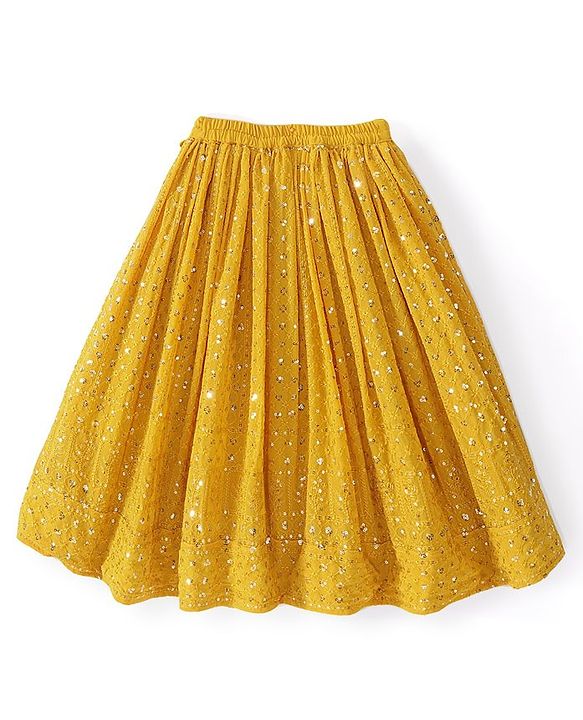 Babyhug Woven Three Fourth Lehenga Choli And Dupatta Floral Embroidery & Sequine Detailing - Yellow