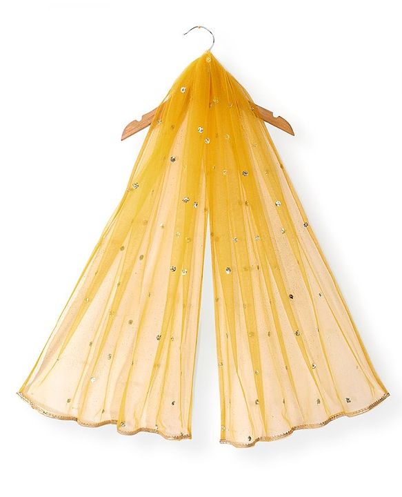 Babyhug Woven Three Fourth Lehenga Choli And Dupatta Floral Embroidery & Sequine Detailing - Yellow