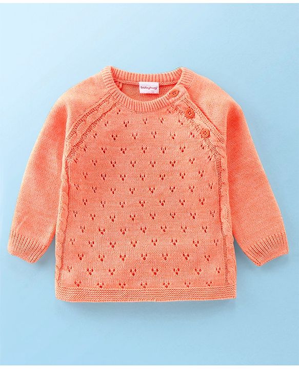 Babyhug Full Sleeves Sweater & Pajama Set with Knitted Design - Orange