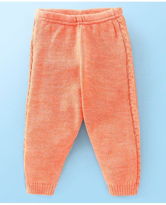 Babyhug Full Sleeves Sweater & Pajama Set with Knitted Design - Orange