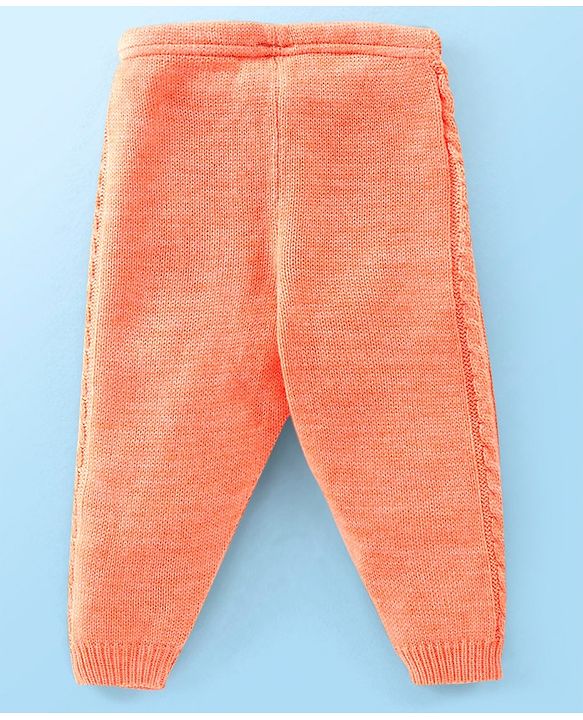Babyhug Full Sleeves Sweater & Pajama Set with Knitted Design - Orange