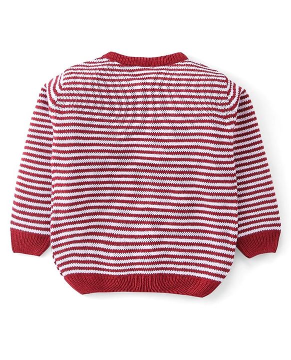 Babyhug Knitted Full Sleeves Baby Sweater Set with Stripes Design - Red