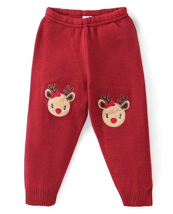 Babyhug Knitted Full Sleeves Baby Sweater Set with Stripes Design - Red