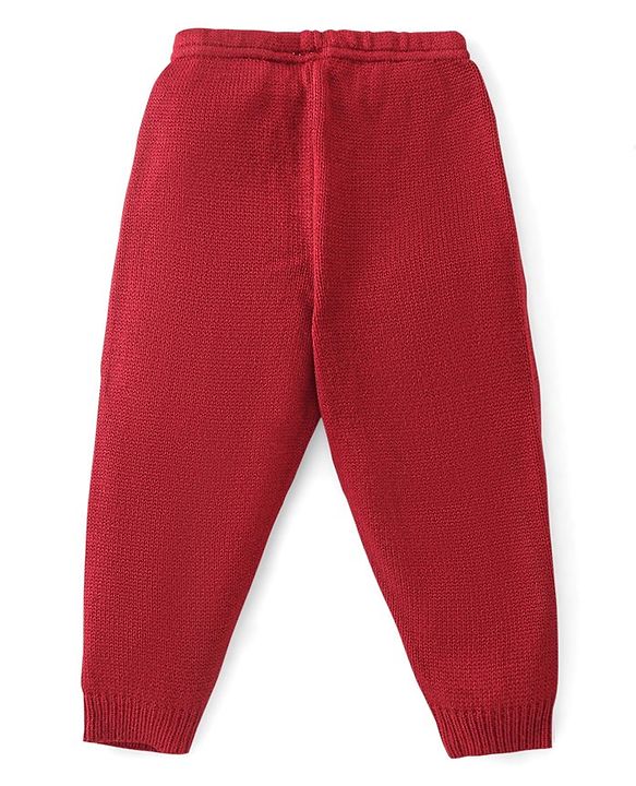 Babyhug Knitted Full Sleeves Baby Sweater Set with Stripes Design - Red