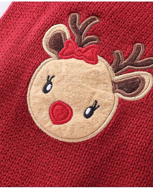 Babyhug Knitted Full Sleeves Baby Sweater Set with Stripes Design - Red