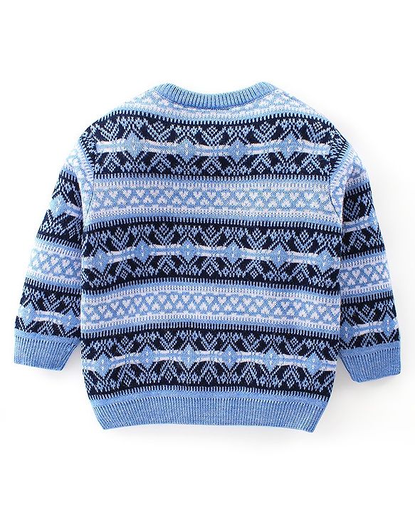Babyhug Knitted Full Sleeves Sweater Set With Ikat Print - Blue