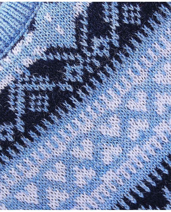 Babyhug Knitted Full Sleeves Sweater Set With Ikat Print - Blue