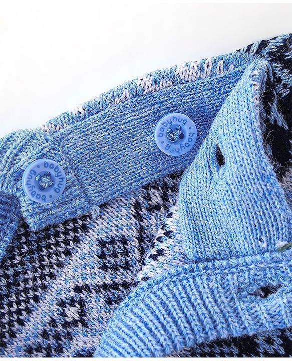 Babyhug Knitted Full Sleeves Sweater Set With Ikat Print - Blue