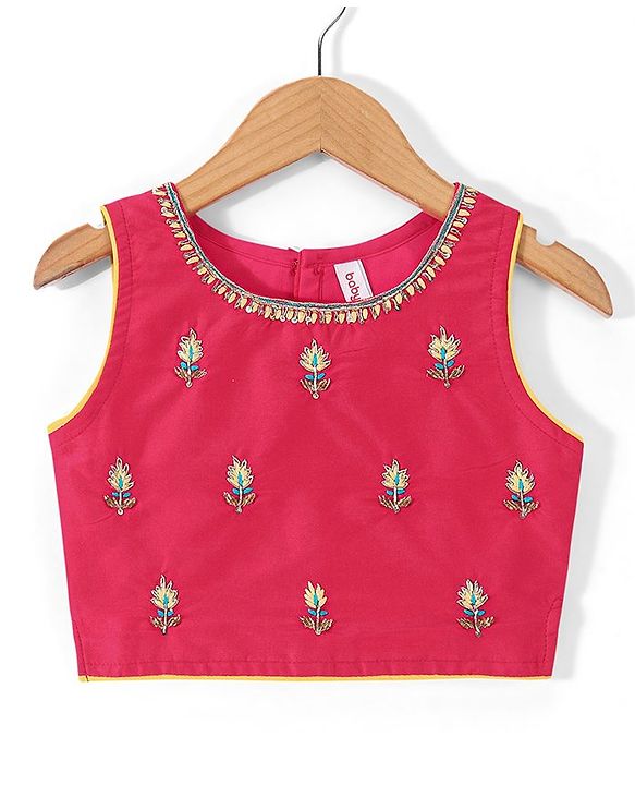 Babyhug Sleeveless Embroidered Choli with Sequenced Lehenga & Dupatta Set -Yellow & Red