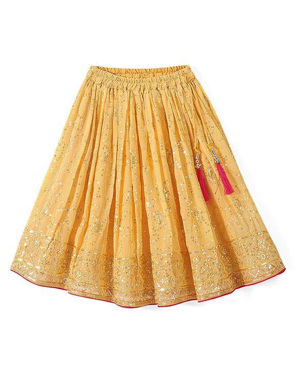 Babyhug Sleeveless Embroidered Choli with Sequenced Lehenga & Dupatta Set -Yellow & Red