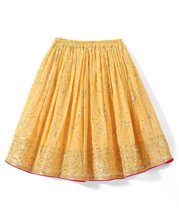 Babyhug Sleeveless Embroidered Choli with Sequenced Lehenga & Dupatta Set -Yellow & Red