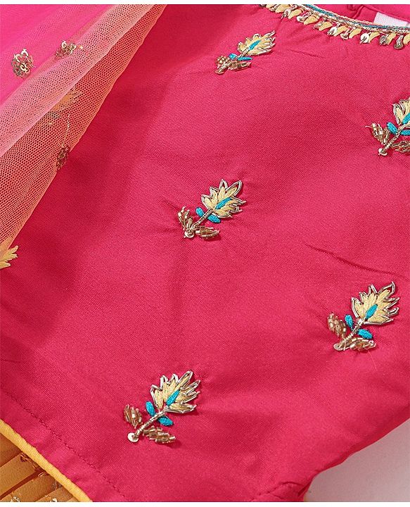 Babyhug Sleeveless Embroidered Choli with Sequenced Lehenga & Dupatta Set -Yellow & Red