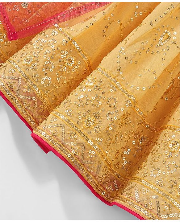 Babyhug Sleeveless Embroidered Choli with Sequenced Lehenga & Dupatta Set -Yellow & Red