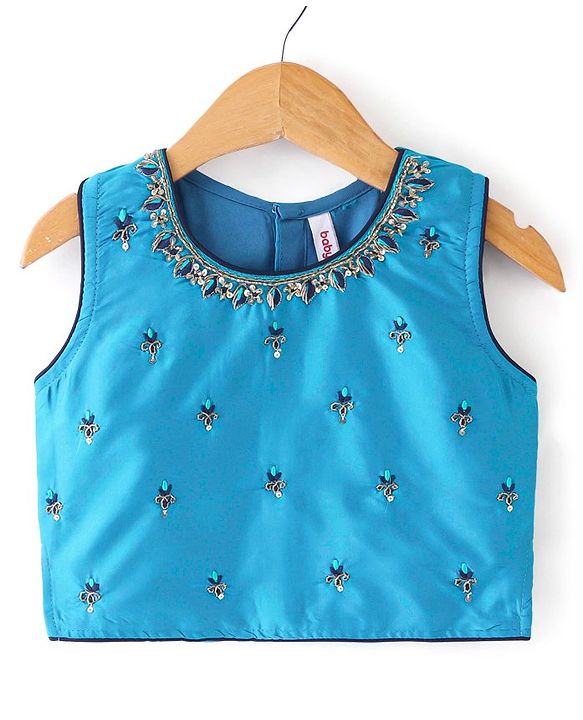 Babyhug Sleeveless Lehenga Choli & Dupatta Set with Floral Embroidery - Navy Blue