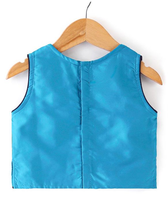 Babyhug Sleeveless Lehenga Choli & Dupatta Set with Floral Embroidery - Navy Blue