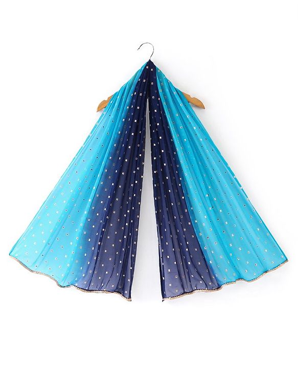 Babyhug Sleeveless Lehenga Choli & Dupatta Set with Floral Embroidery - Navy Blue