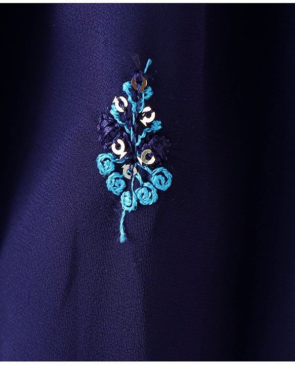 Babyhug Sleeveless Lehenga Choli & Dupatta Set with Floral Embroidery - Navy Blue