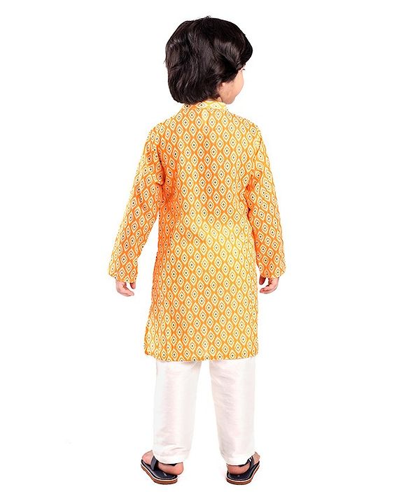 Babyhug 100% Cambric Three Full Printed Kurta With Solid Pyjama Set - Yellow