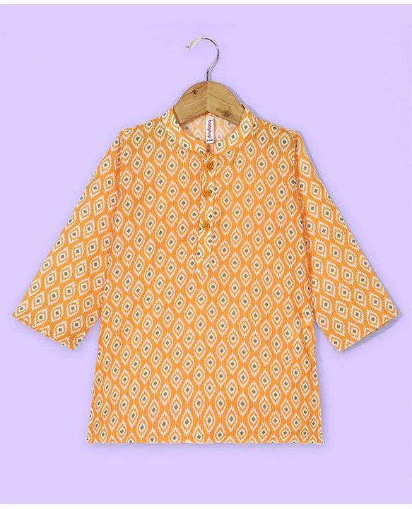Babyhug 100% Cambric Three Full Printed Kurta With Solid Pyjama Set - Yellow