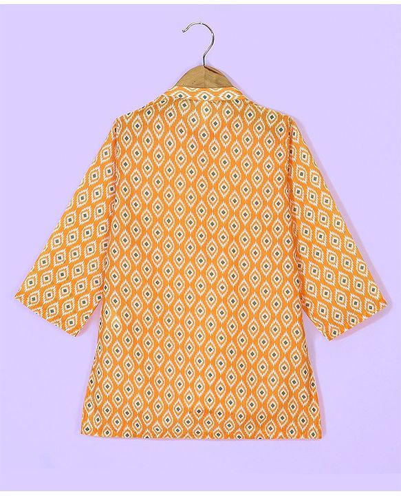 Babyhug 100% Cambric Three Full Printed Kurta With Solid Pyjama Set - Yellow